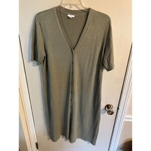J. Jill Women Sage Green Linen Blend Short Sleeve Button Down Cardigan Dress L